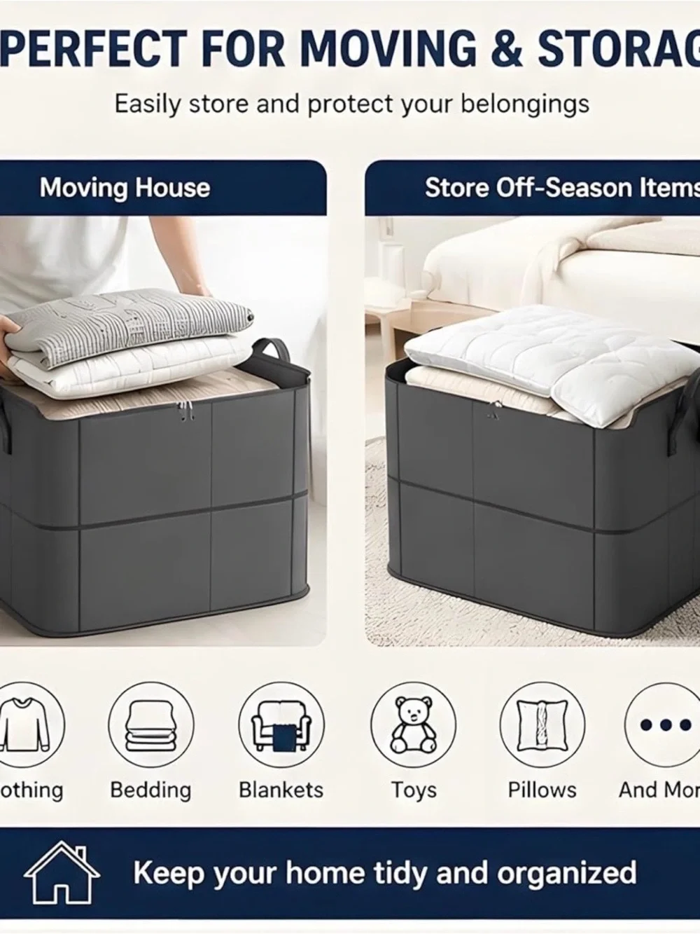 High-Capacity Gray Fabric Storage Bag with Zipper